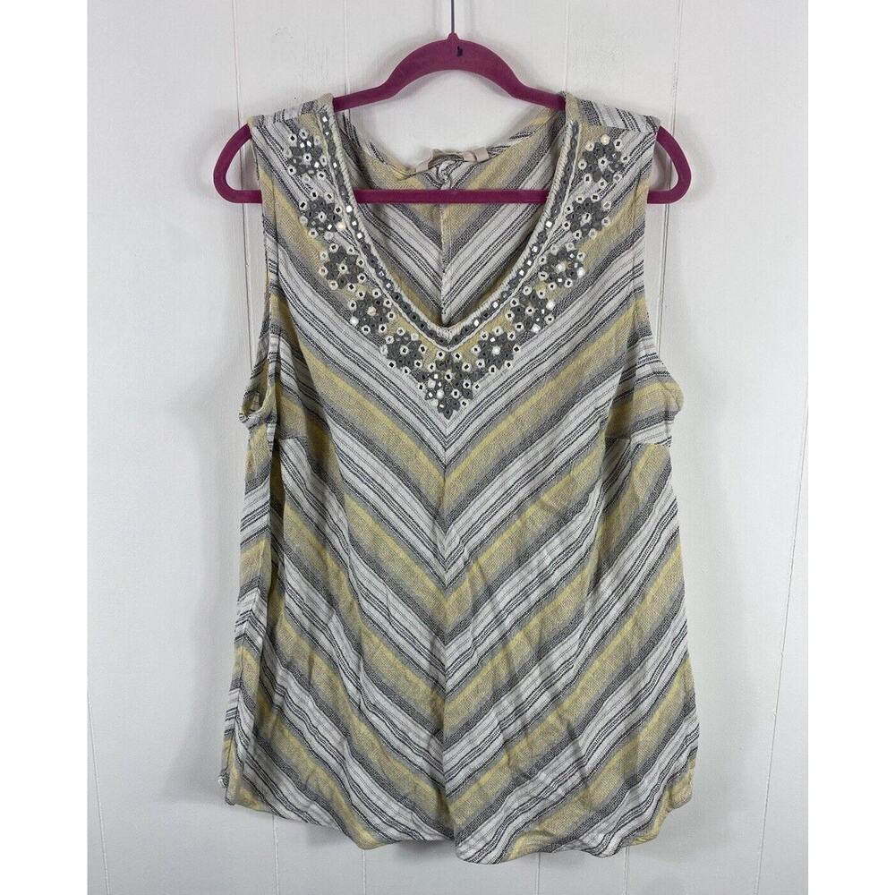 Soft Surroundings Women's Plus Size 1X Tank Top Beaded Embroidered Yellow Gray